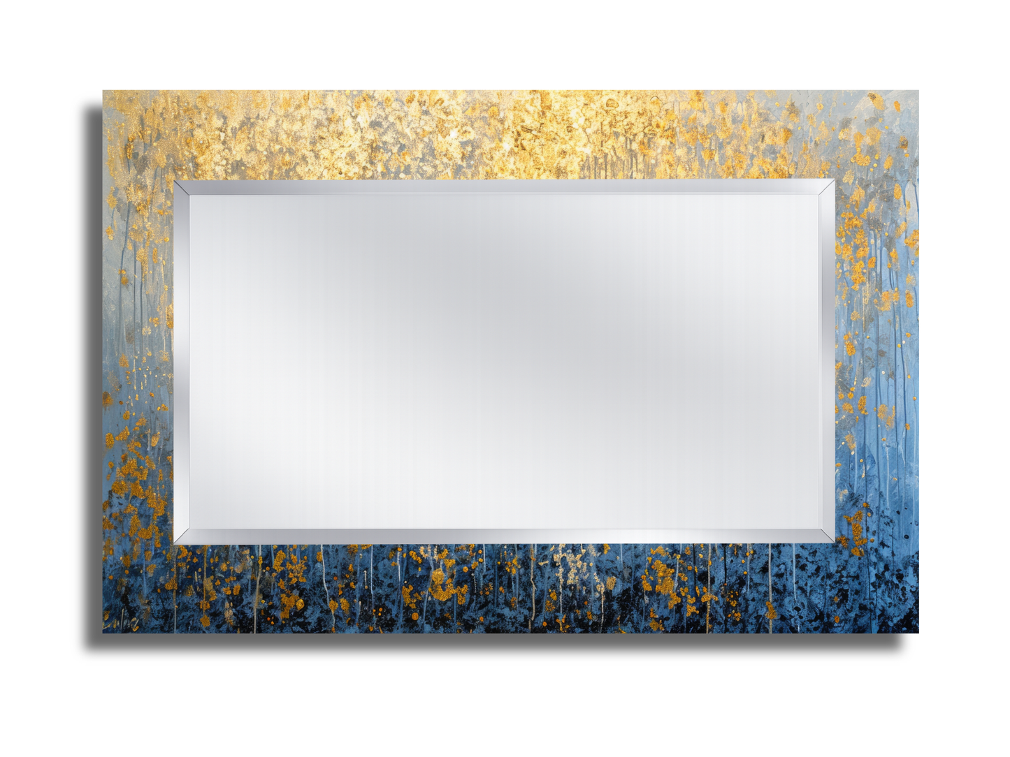 Gold Mavi Mermer Desenli Ayna - Modern Tasarım Ayna - Banyo Aynası - Minimalist Boy Aynası