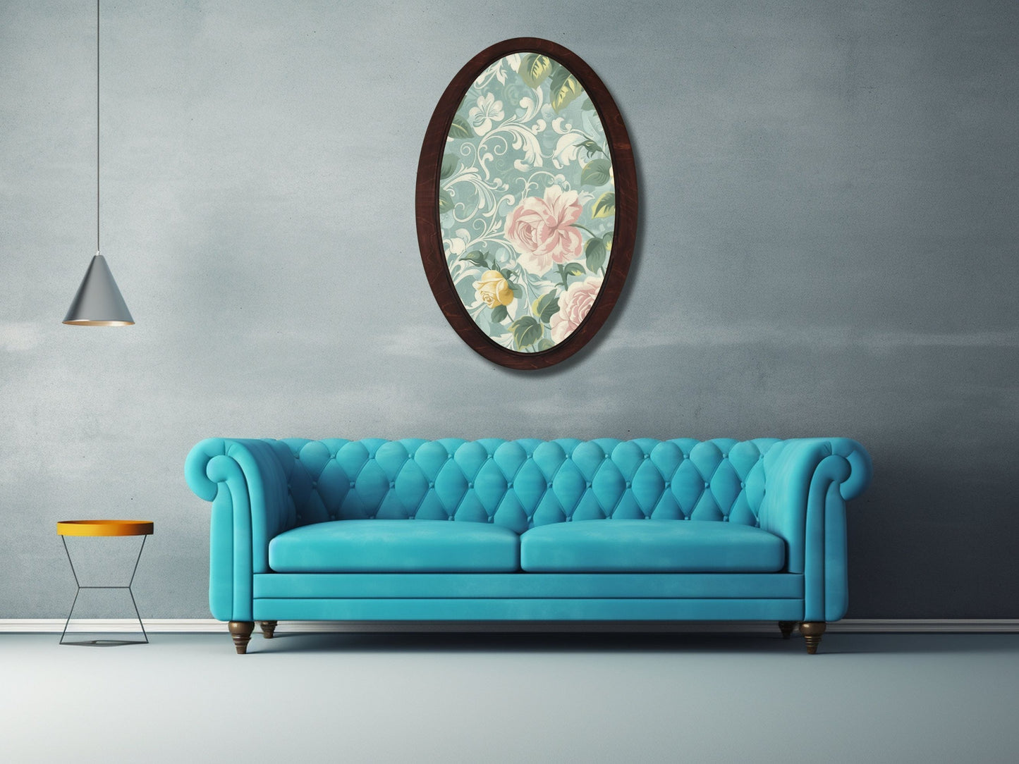 Retro Stil Dekoratif Oval Ahşap Tablo – Klasik Oval Duvar Dekoru - Çiçek Motifli Dekoratif Duvar Tablosu