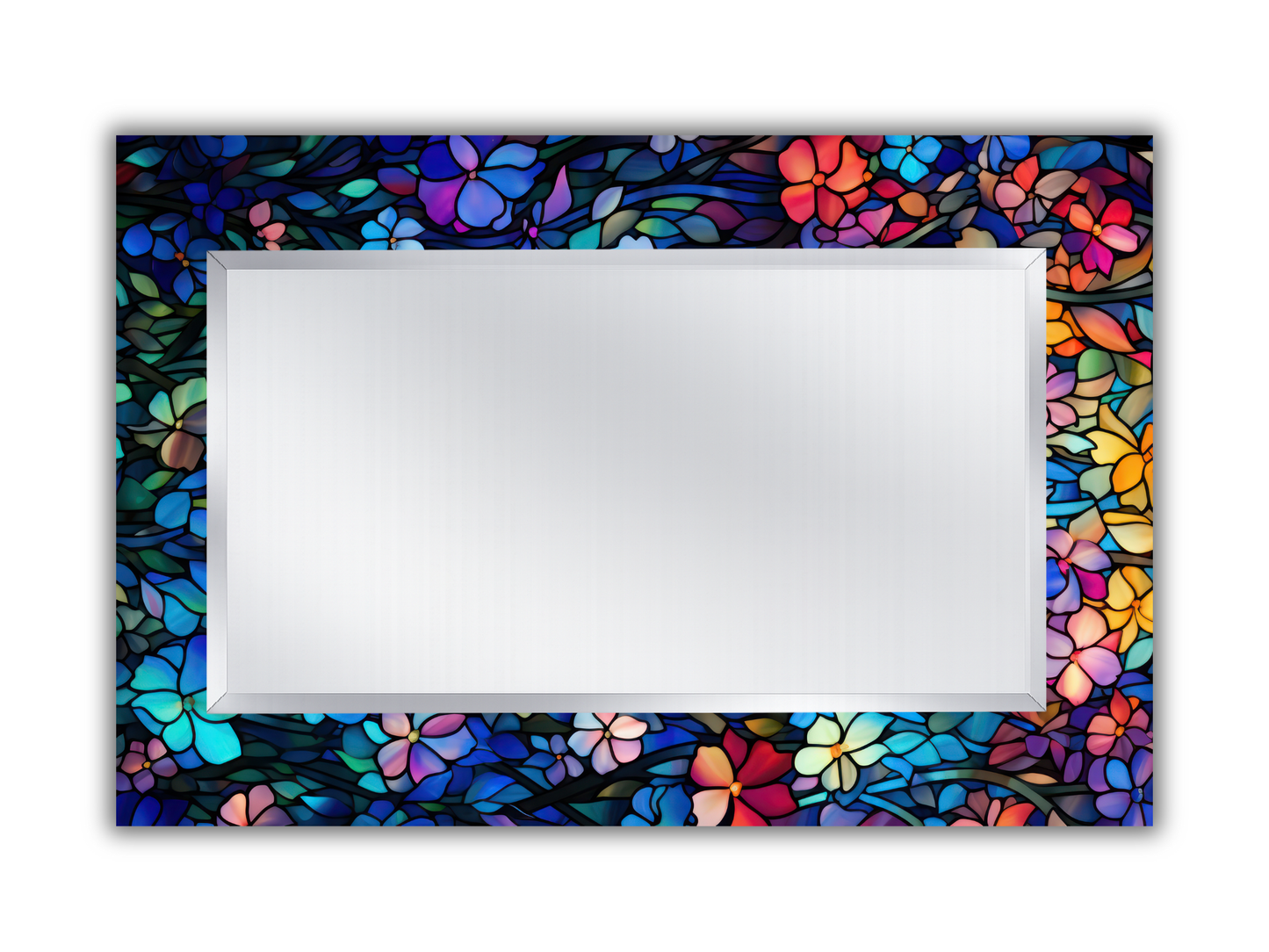 Çiçek Vitray Desenli Ayna - Modern Dekoratif Ayna - Boy Aynası - Banyo Aynası - Ev Duvar Dekorasyonu