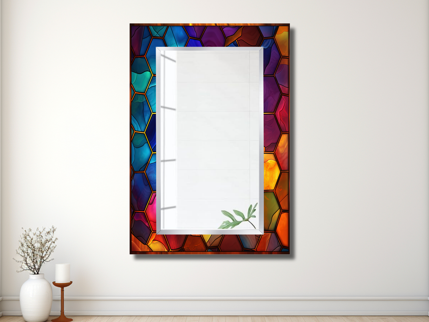Vitray Desenli Ayna - Dekoratif Ayna - Boy Aynası - Makyaj Aynası - Modern Bizoteli Ayna