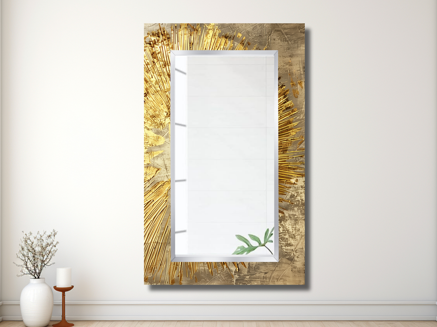 Gold Desenli Ayna - Modern Tasarım Ayna - Banyo Aynası - Makyaj Masası Aynası - Lüx Boy Aynası - Antre&Hol Aynası