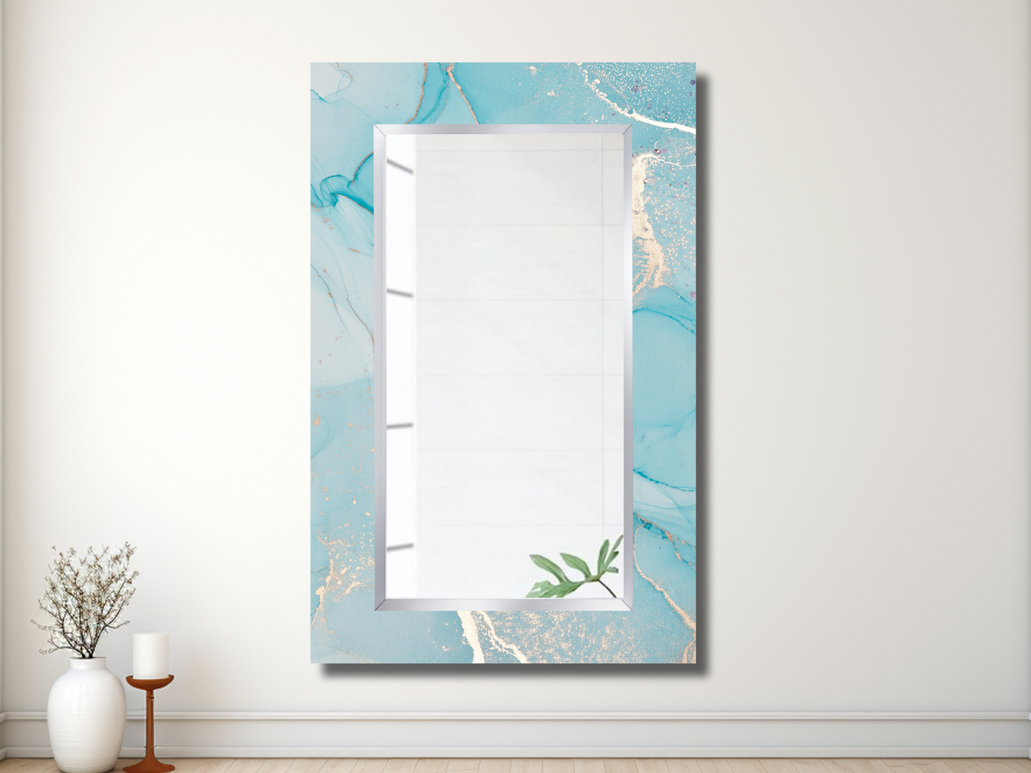 Dekoratif Mermer Desenli Ayna - Modern Tasarım Ayna - Banyo Aynası - Minimalist Ayna