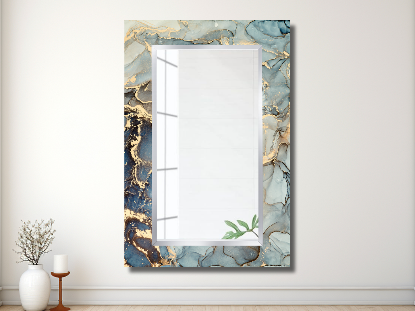 Dekoratif Mermer Desenli Ayna - Boy Aynası - Ev Dekorasyonu - Modern Tasarım Ayna - Banyo Aynası - Lavabo Aynası