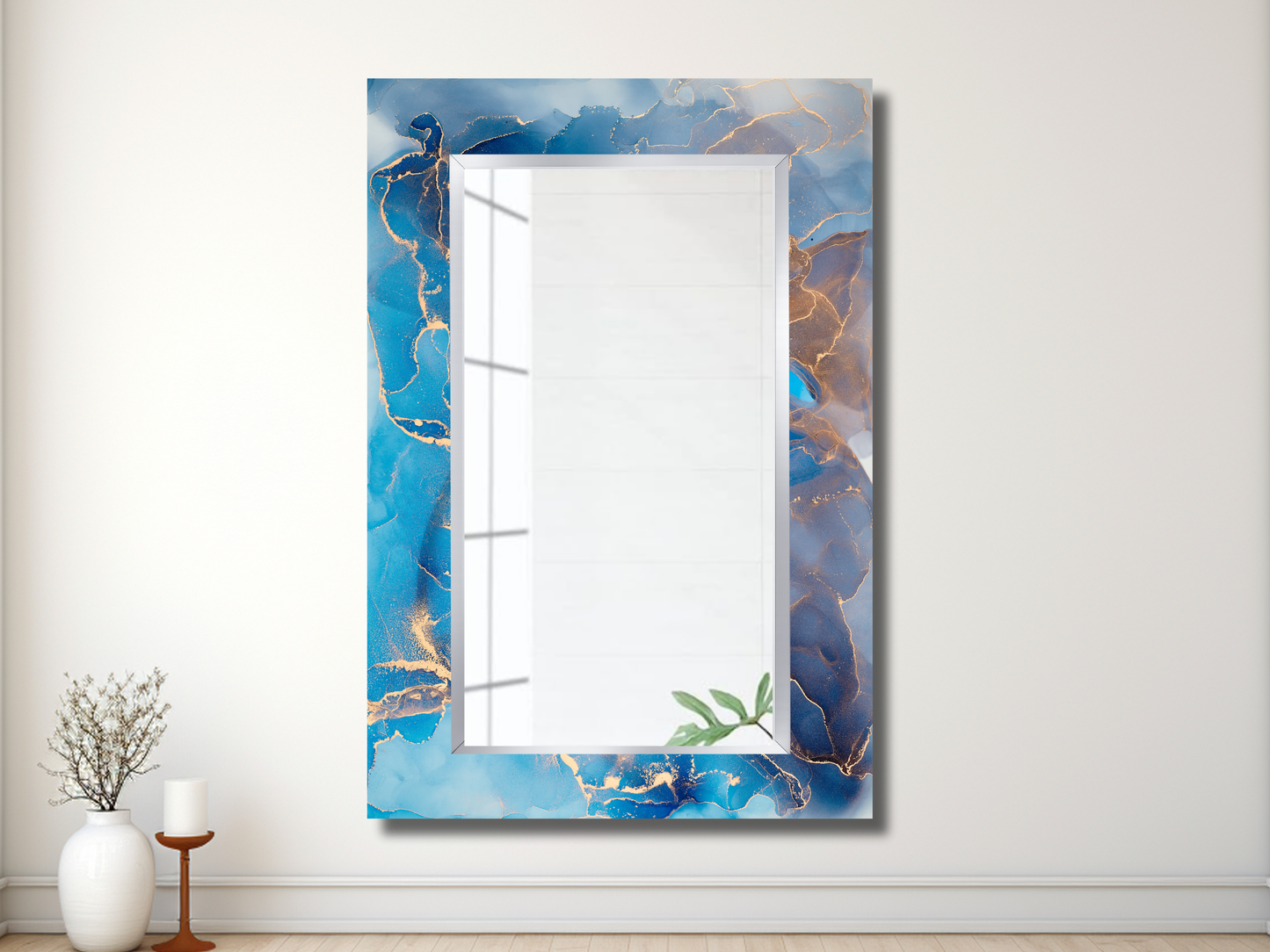 Dekoratif Mermer Desenli Ayna - Boy Aynası - Duvar Dekoru - Modern Tasarım Ayna - Banyo Aynası