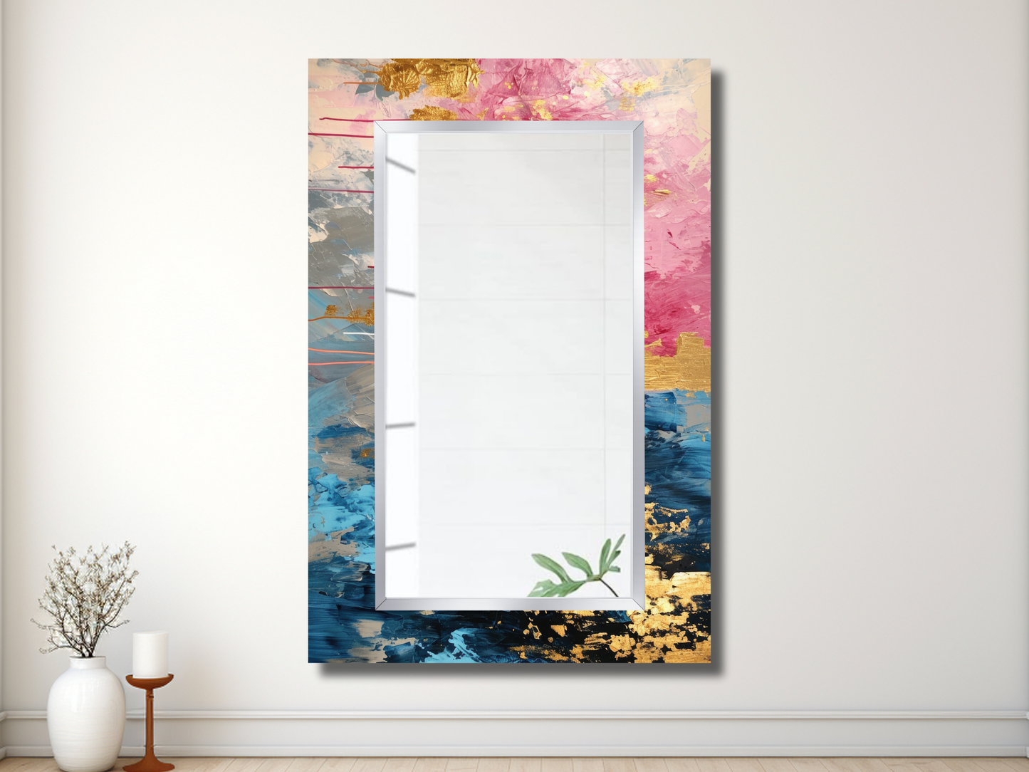 Dekoratif Renkli Mermer Desenli Ayna - Modern Tasarım Ayna - Banyo Aynası - Minimalist Boy Aynası