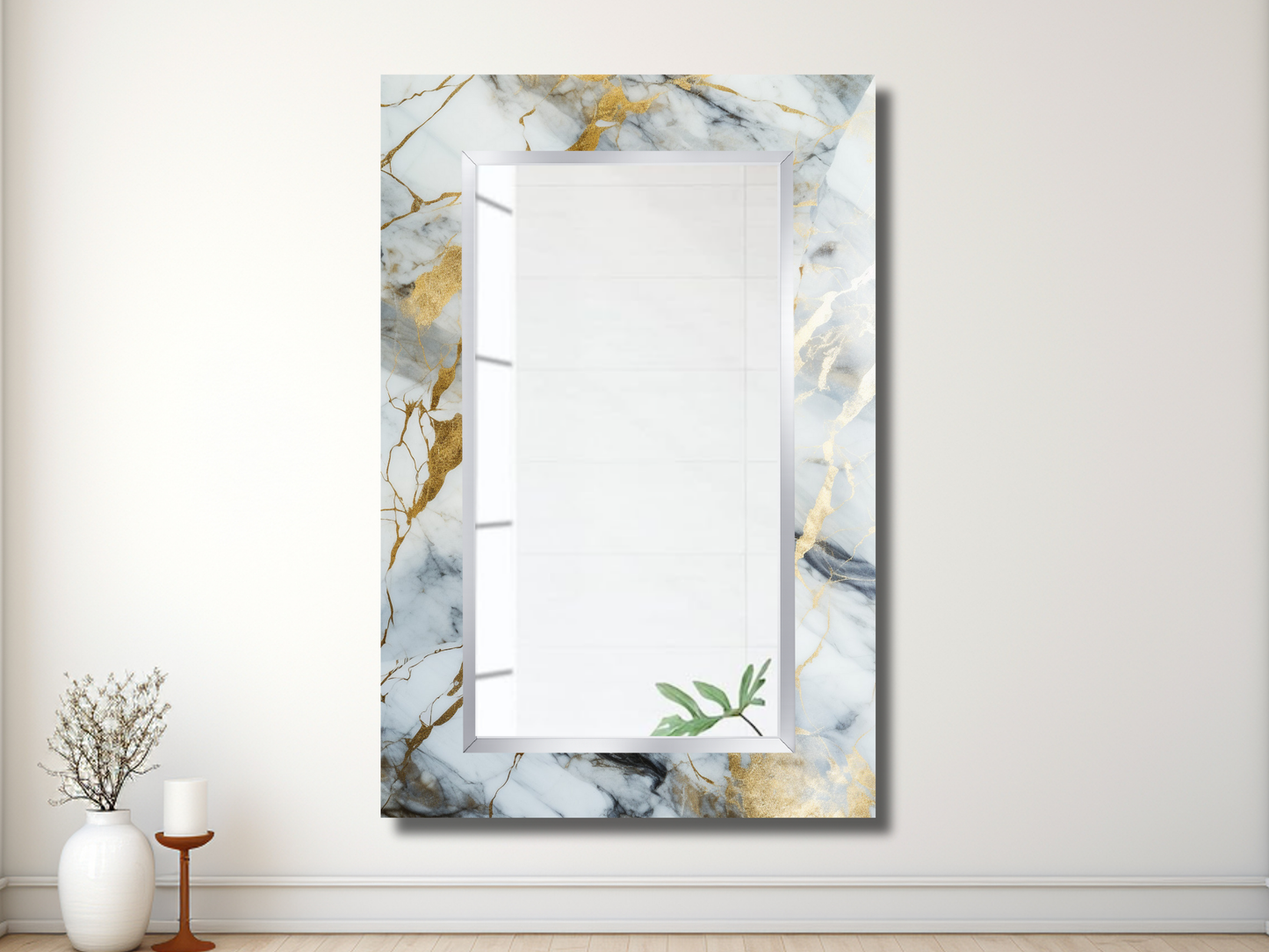Dekoratif Mermer Desenli Ayna - Modern Tasarım Ayna - Banyo Aynası - Minimalist Boy Aynası
