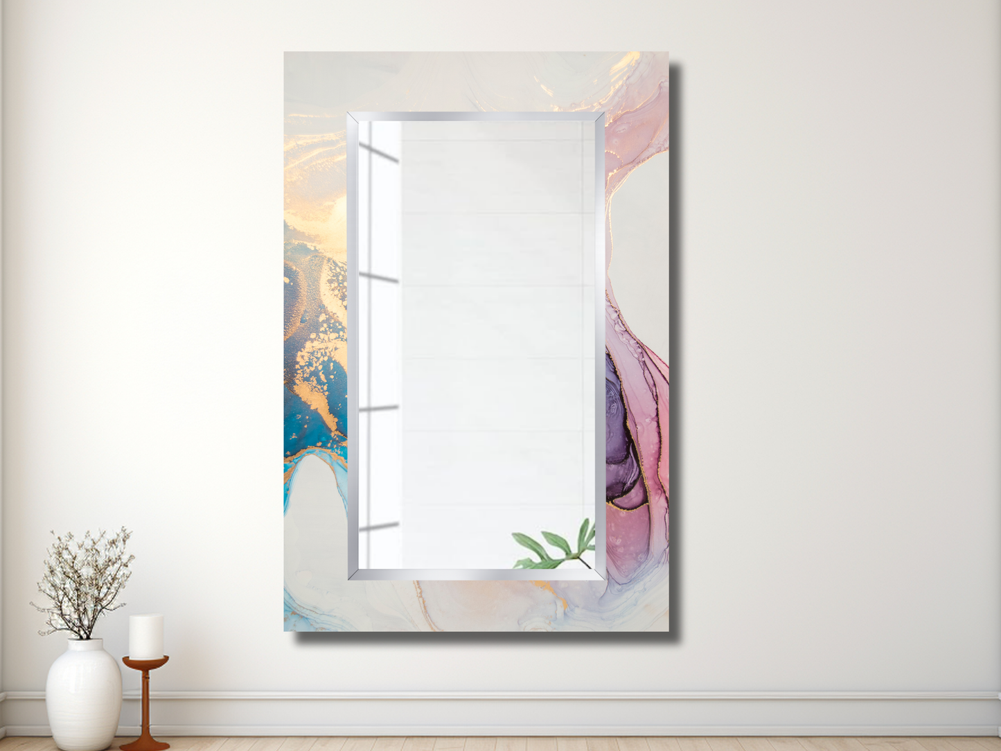 Dekoratif Mermer Desenli Ayna - Modern Tasarım Ayna - Banyo Aynası - Antre & Hol için Minimalist Ayna
