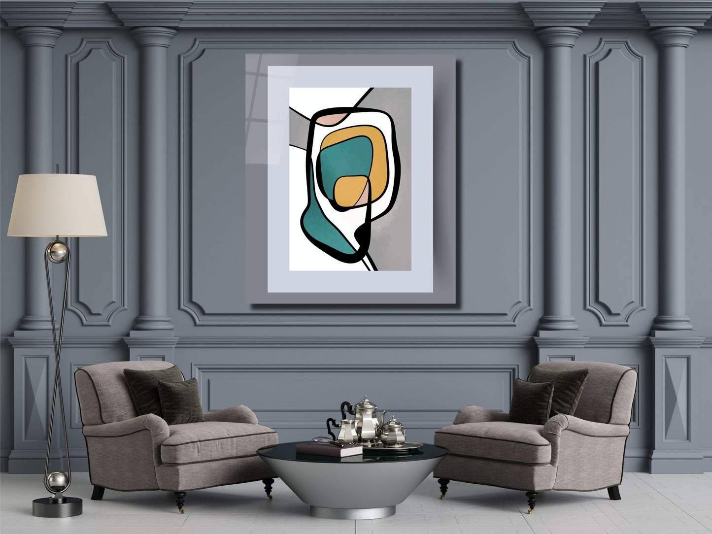 Soyut Minimal Cam Tablo - Modern Ev ve Ofis Dekorasyonu