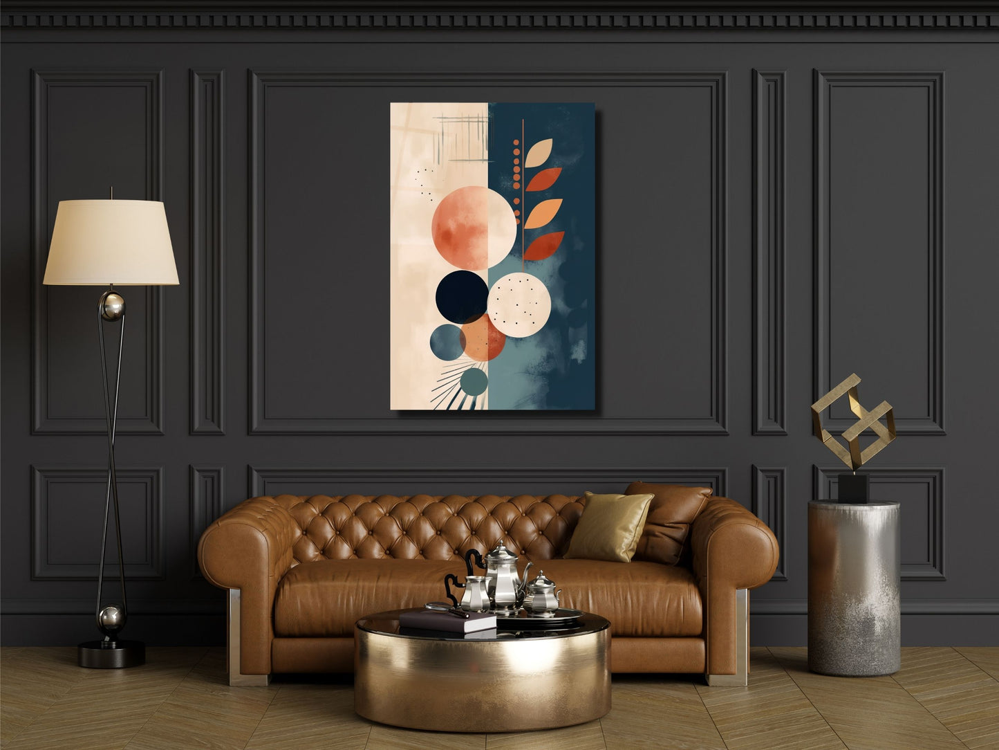 Minimalist Geometrik Desenli Cam Tablo – Modern Soyut Duvar Dekoru