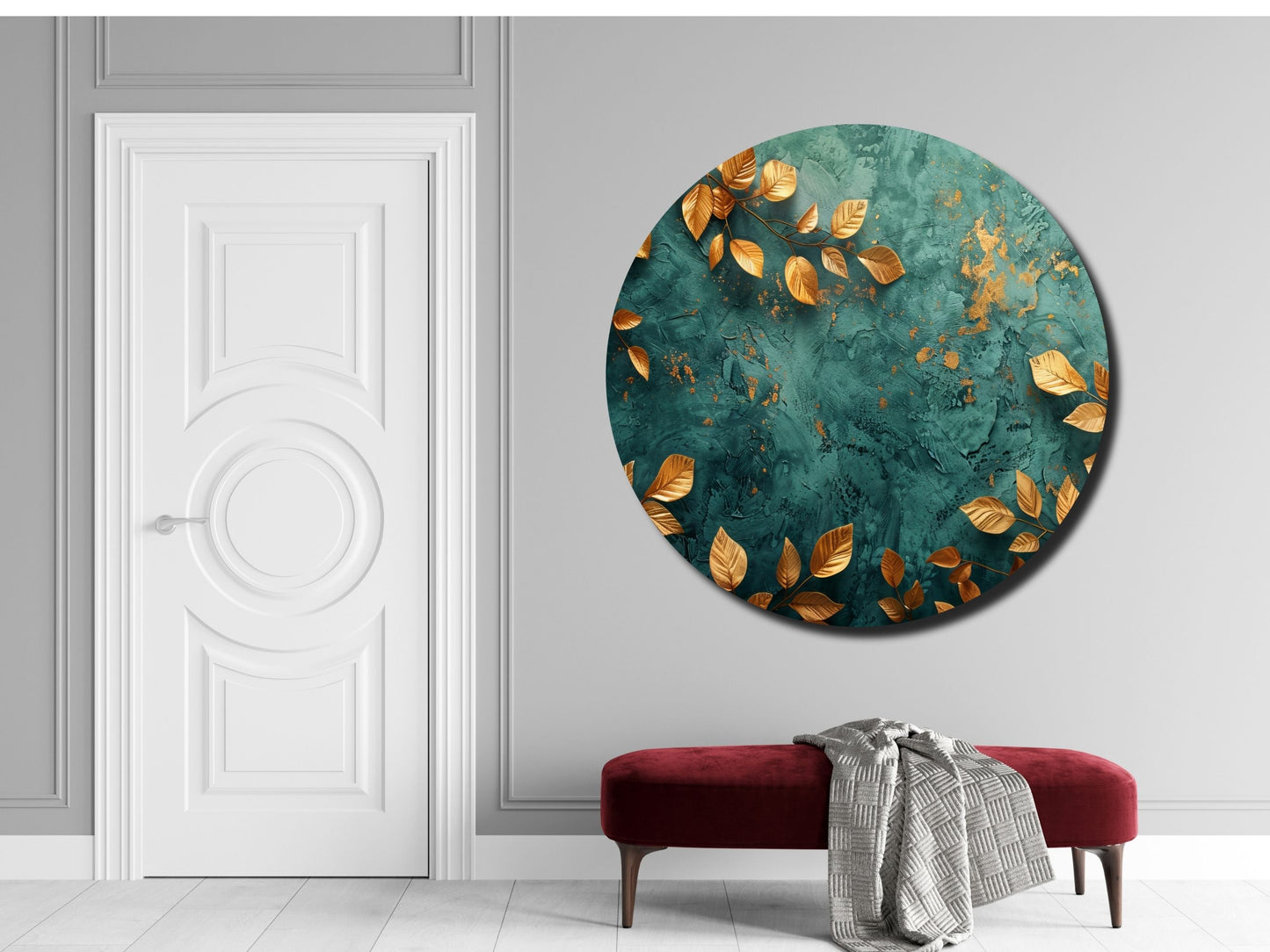 Gold Detaylı Yeşil Cam Tablo –  Mermer Dokulu Modern Yuvarlak Tablo