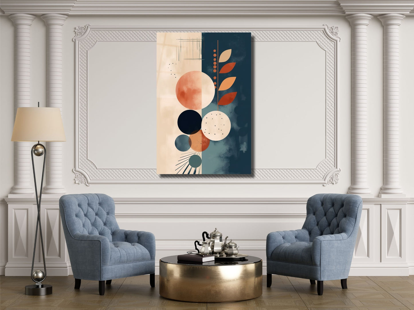 Minimalist Geometrik Desenli Cam Tablo – Modern Soyut Duvar Dekoru