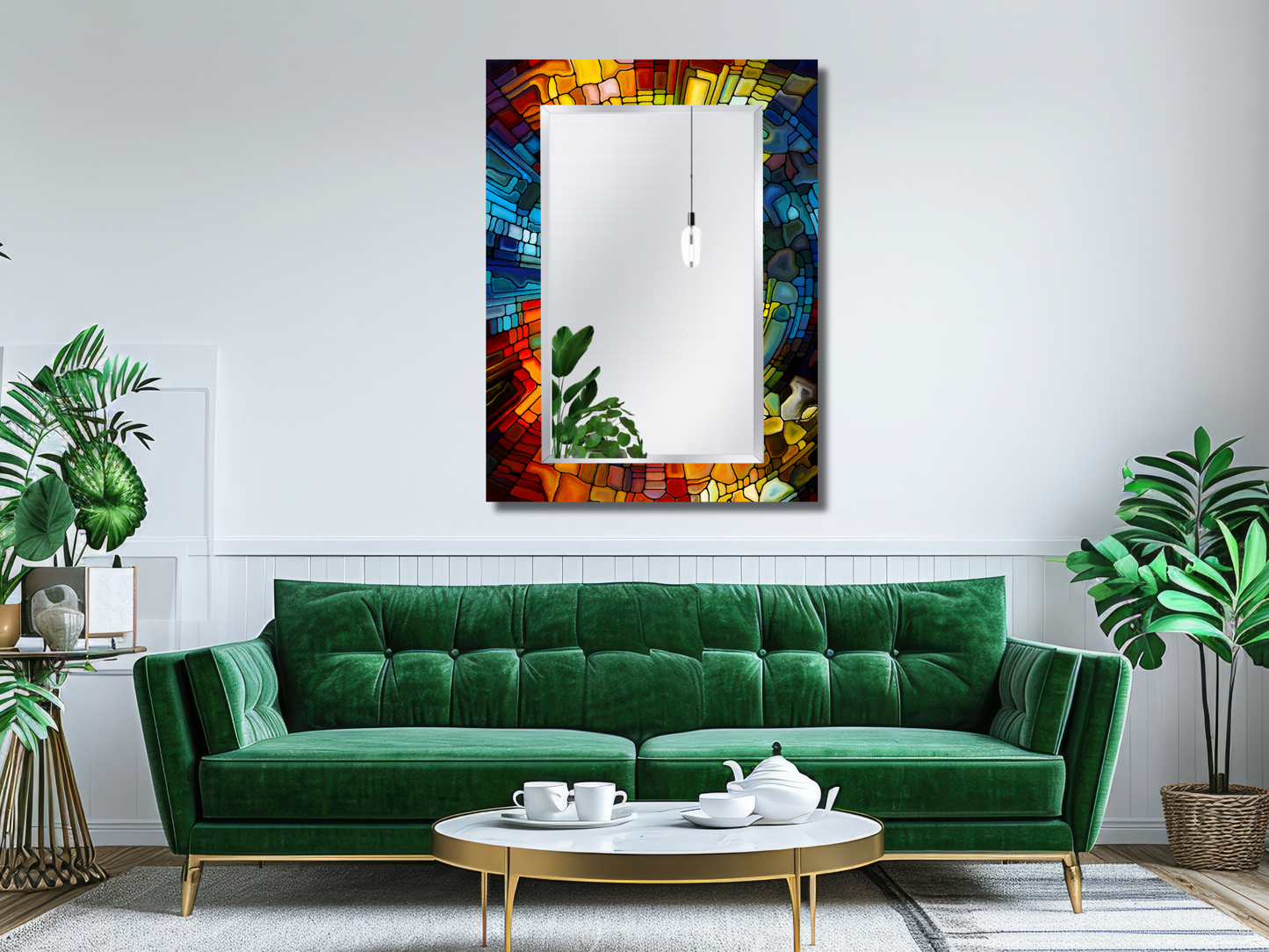 Vitray Desenli Ayna - Dekoratif Boy Aynası - Banyo Aynası - Modern Ev Dekorasyonu - Makyaj Masası Aynası