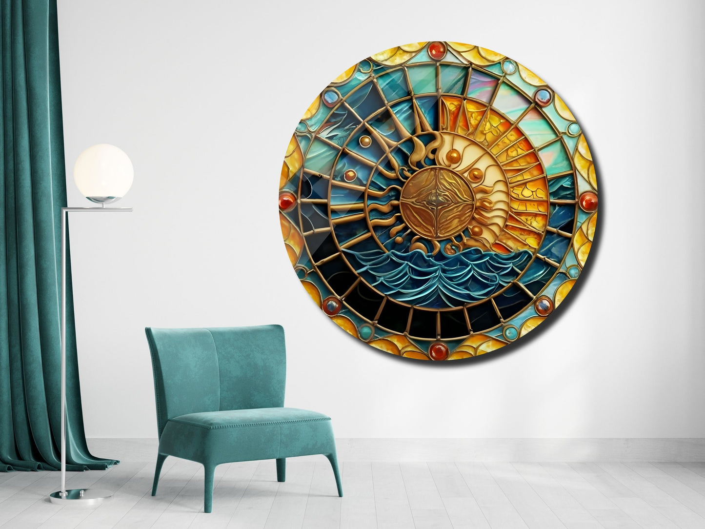Güneş Ay Okyanus Temalı Vitray Cam Tablo