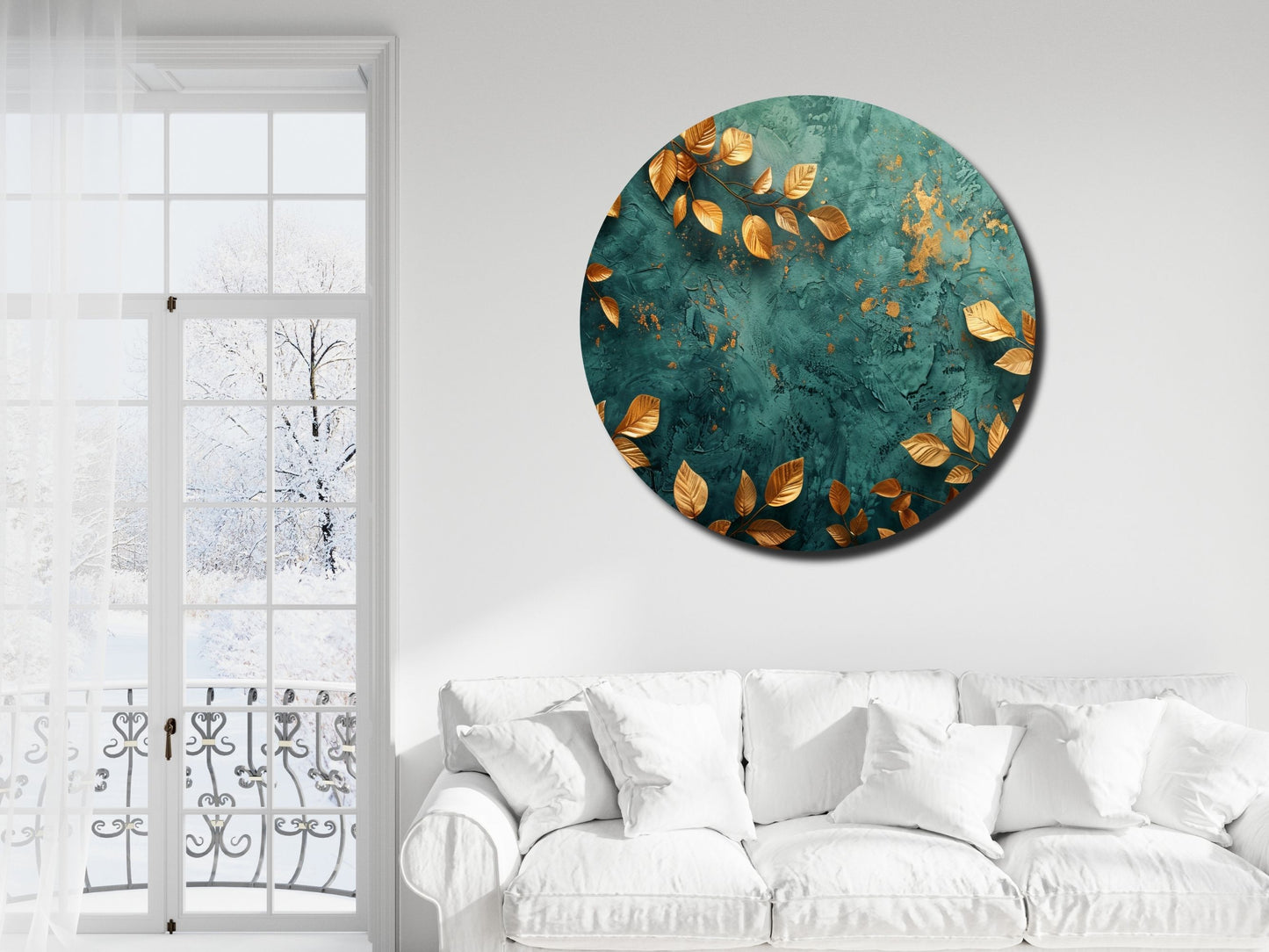 Gold Detaylı Yeşil Cam Tablo –  Mermer Dokulu Modern Yuvarlak Tablo