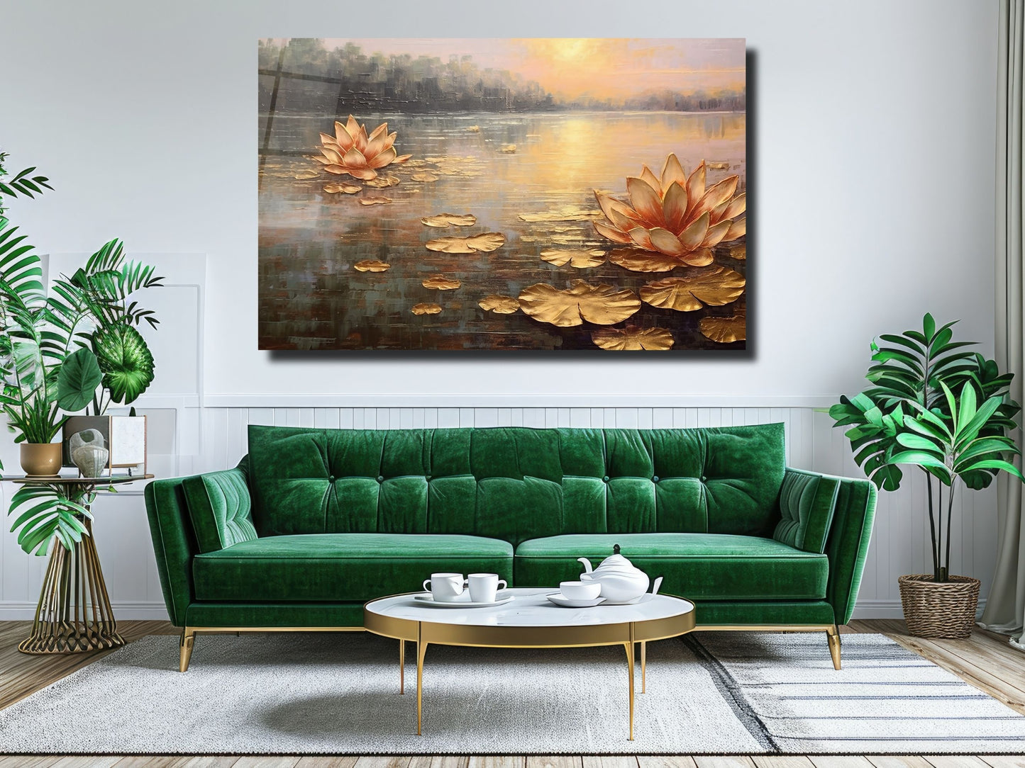 Gold Lotus Cam Tablo - Dekoratif Tablo