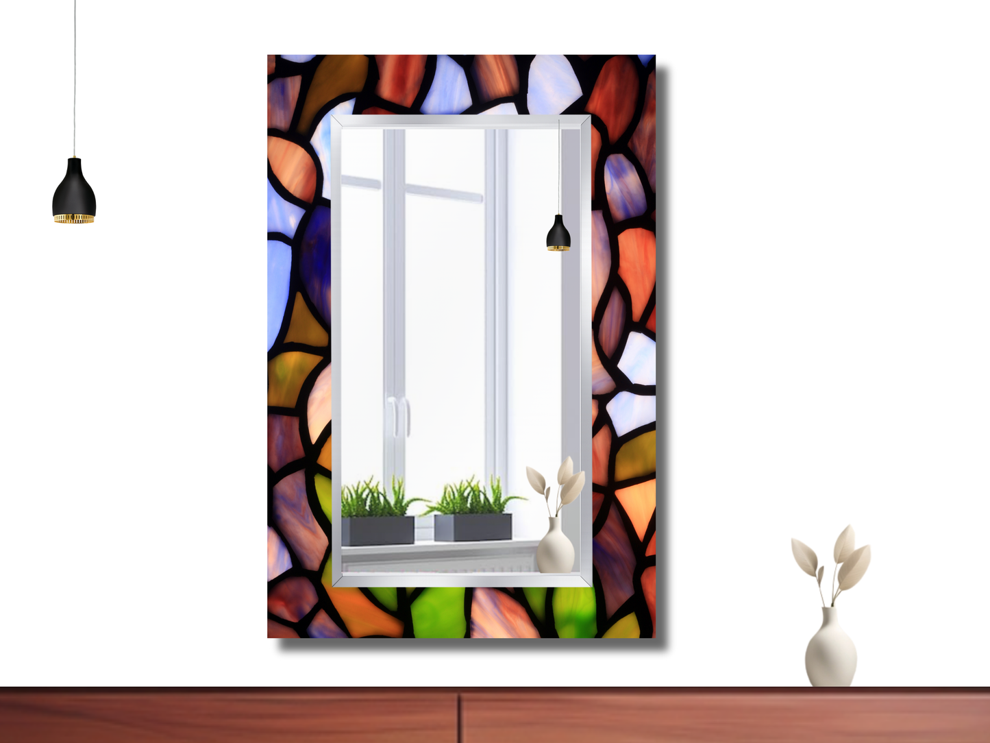 Vitray Desenli Ayna - Dekoratif Ayna - Boy Aynası - Modern Ev Dekorasyonu