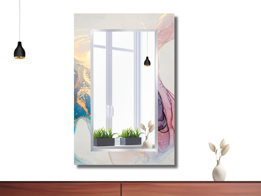 Dekoratif Mermer Desenli Ayna - Modern Tasarım Ayna - Banyo Aynası - Antre & Hol için Minimalist Ayna