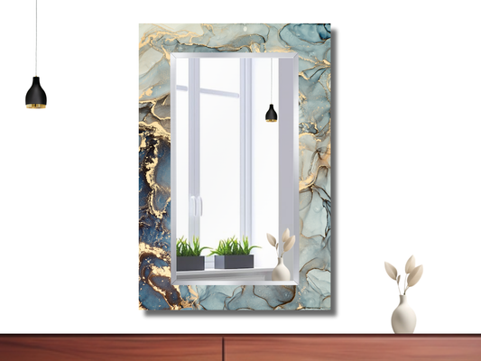 Dekoratif Mermer Desenli Ayna - Boy Aynası - Ev Dekorasyonu - Modern Tasarım Ayna - Banyo Aynası - Lavabo Aynası