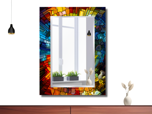 Vitray Desenli Ayna - Dekoratif Boy Aynası - Banyo Aynası - Modern Ev Dekorasyonu - Makyaj Masası Aynası
