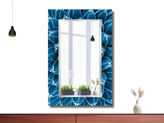 Mavi Kaktüs Desenli Ayna - Modern Tasarım Boy Aynası - Banyo Aynası - Yatak Odası Aynası