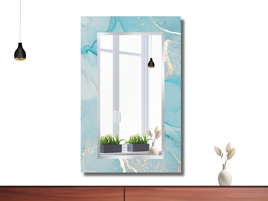 Dekoratif Mermer Desenli Ayna - Modern Tasarım Ayna - Banyo Aynası - Minimalist Ayna