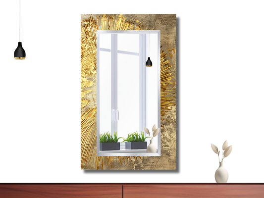Gold Desenli Ayna - Modern Tasarım Ayna - Banyo Aynası - Makyaj Masası Aynası - Lüx Boy Aynası - Antre&Hol Aynası