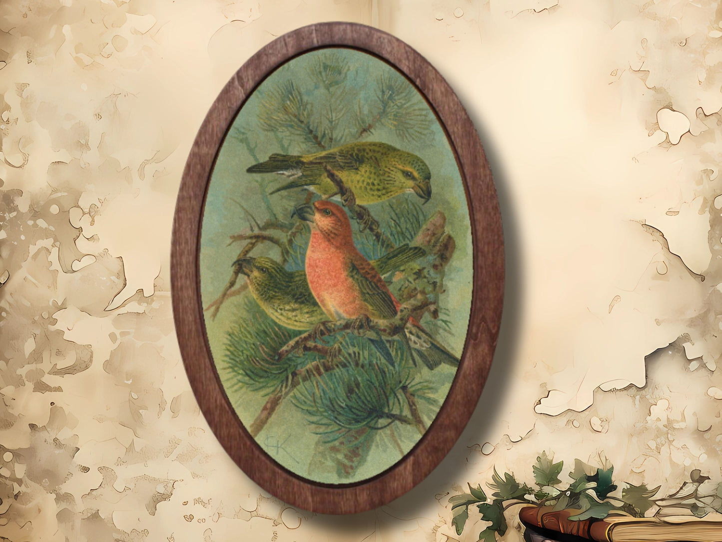 Vintage & Doğa Temalı Oval Duvar Dekoru – Ahşap Duvar Tablosu - Dekoratif Tablo