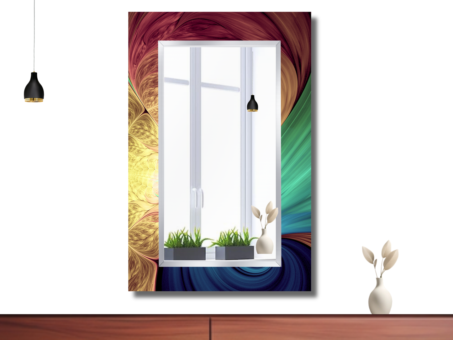 Soyut Desenli Ayna - Modern Tasarım Boy Aynası - Banyo Aynası - Ev ve Ofis Duvar Dekoru