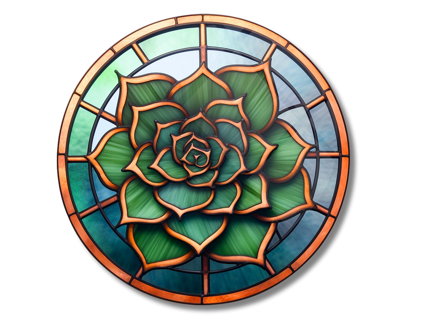Lotus Vitray Stil Yuvarlak Cam Tablo – Modern Duvar Dekoru