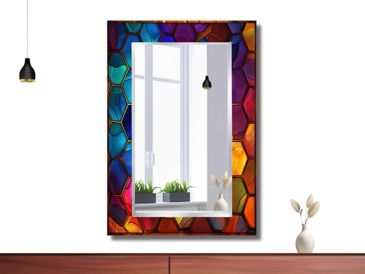 Vitray Desenli Ayna - Dekoratif Ayna - Boy Aynası - Makyaj Aynası - Modern Bizoteli Ayna