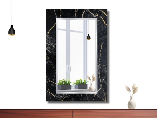 Siyah Mermer Desenli Ayna - Modern Tasarım Boy Aynası - Banyo Aynası - Makyaj Masası Aynası