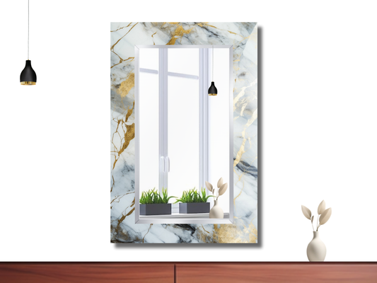 Dekoratif Mermer Desenli Ayna - Modern Tasarım Ayna - Banyo Aynası - Minimalist Boy Aynası