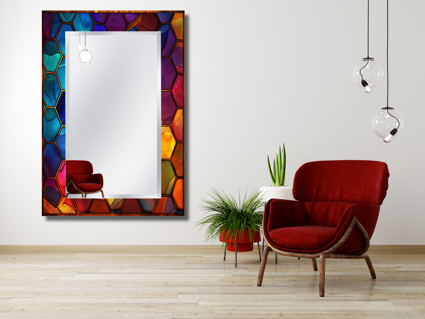 Vitray Desenli Ayna - Dekoratif Ayna - Boy Aynası - Makyaj Aynası - Modern Bizoteli Ayna