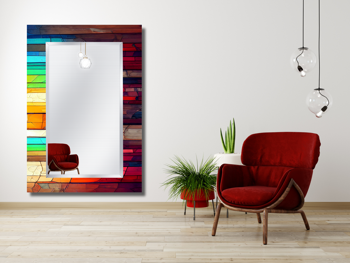 Renkli Vitray Desenli Ayna - Dekoratif Ayna - Boy Aynası - Banyo Aynası - Modern Ev Dekorasyonu