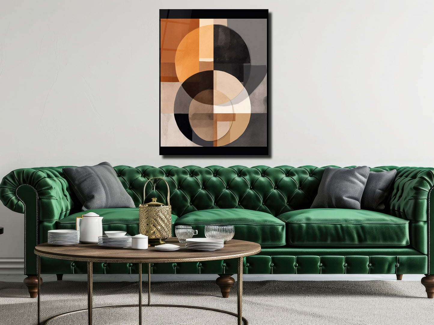Kahve Tonlarında Soyut Cam Tablo – Geometrik Modern Duvar Tablosu
