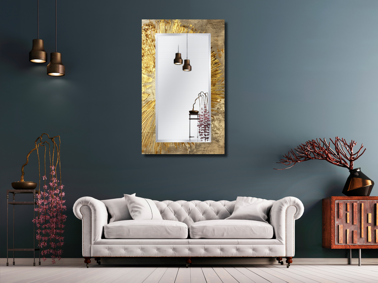 Gold Desenli Ayna - Modern Tasarım Ayna - Banyo Aynası - Makyaj Masası Aynası - Lüx Boy Aynası - Antre&Hol Aynası