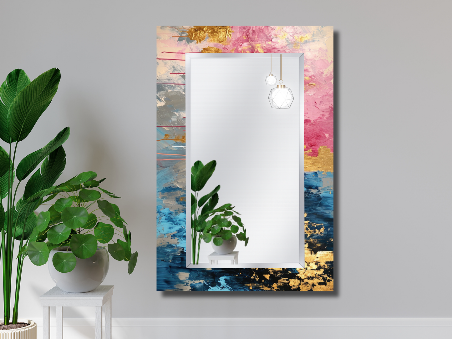 Dekoratif Renkli Mermer Desenli Ayna - Modern Tasarım Ayna - Banyo Aynası - Minimalist Boy Aynası
