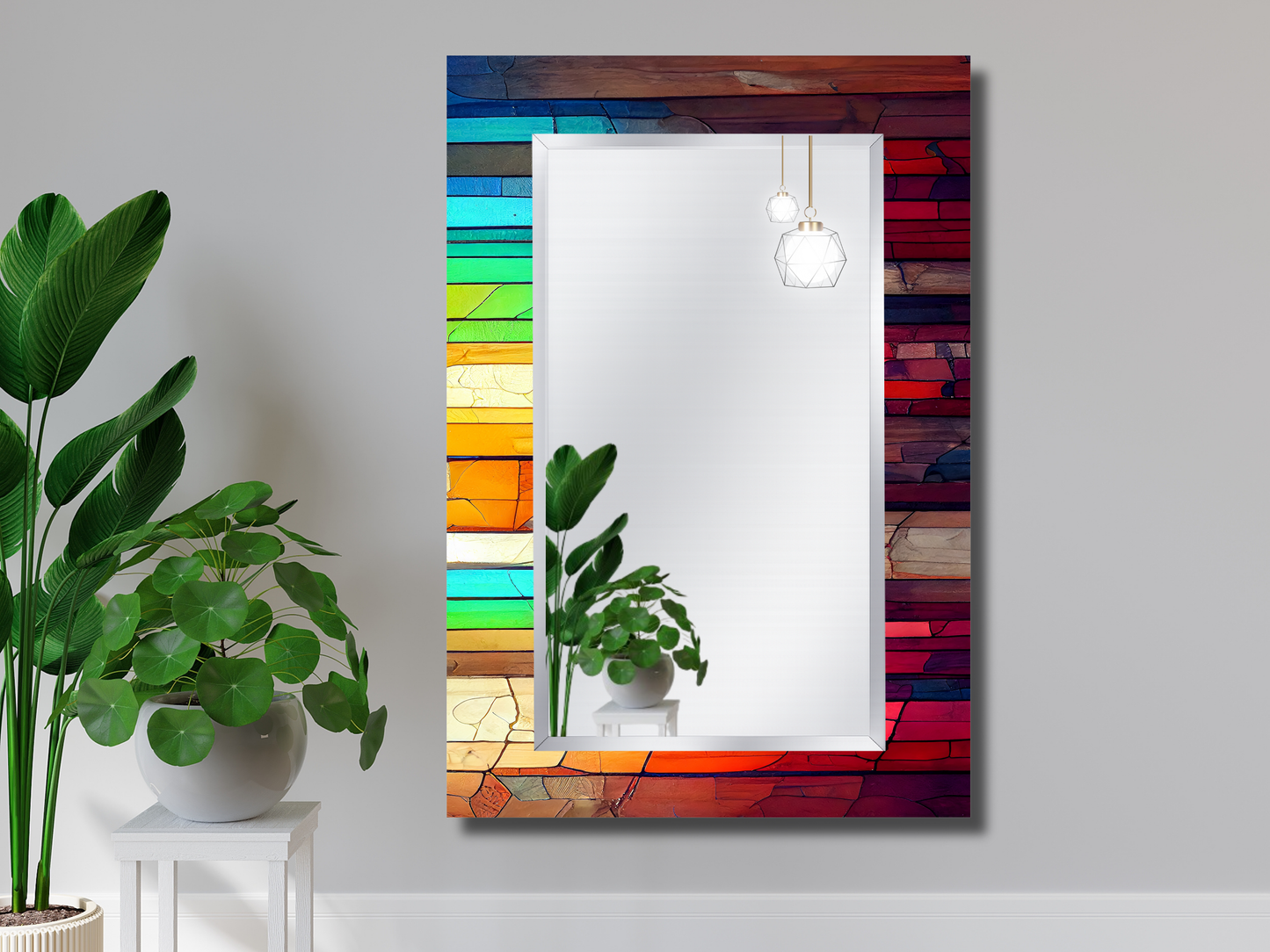 Renkli Vitray Desenli Ayna - Dekoratif Ayna - Boy Aynası - Banyo Aynası - Modern Ev Dekorasyonu