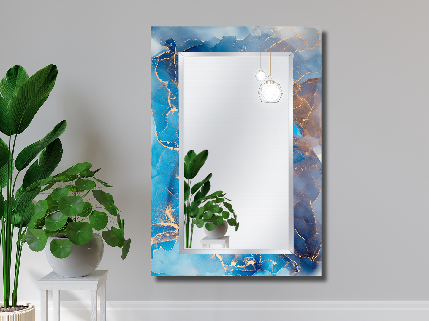 Dekoratif Mermer Desenli Ayna - Boy Aynası - Duvar Dekoru - Modern Tasarım Ayna - Banyo Aynası