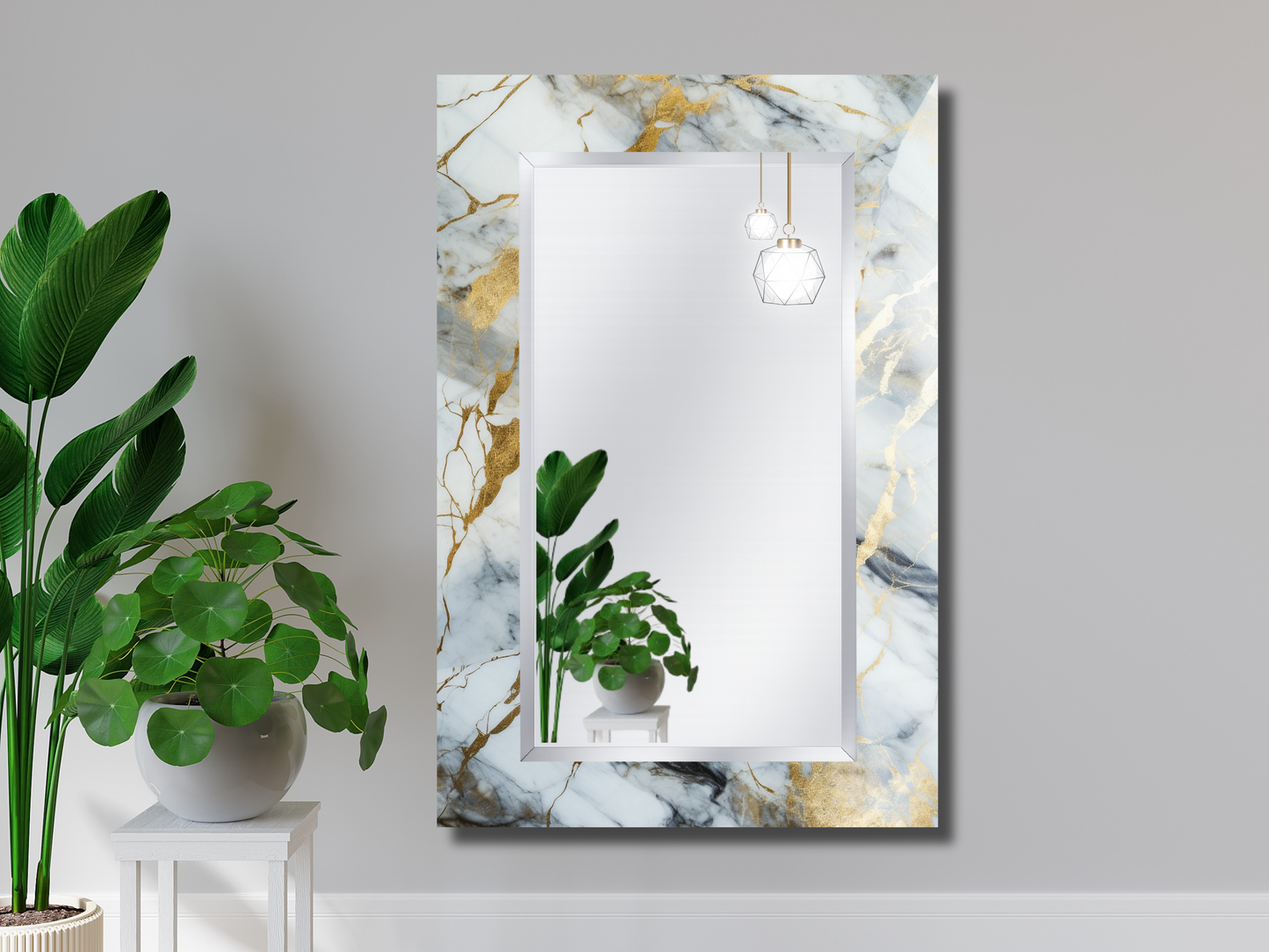 Dekoratif Mermer Desenli Ayna - Modern Tasarım Ayna - Banyo Aynası - Minimalist Boy Aynası