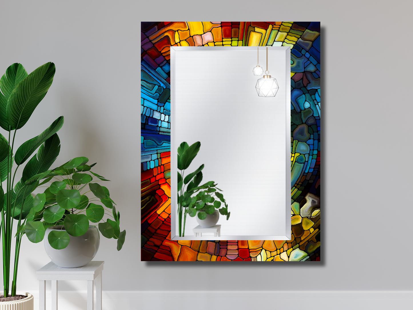 Vitray Desenli Ayna - Dekoratif Boy Aynası - Banyo Aynası - Modern Ev Dekorasyonu - Makyaj Masası Aynası