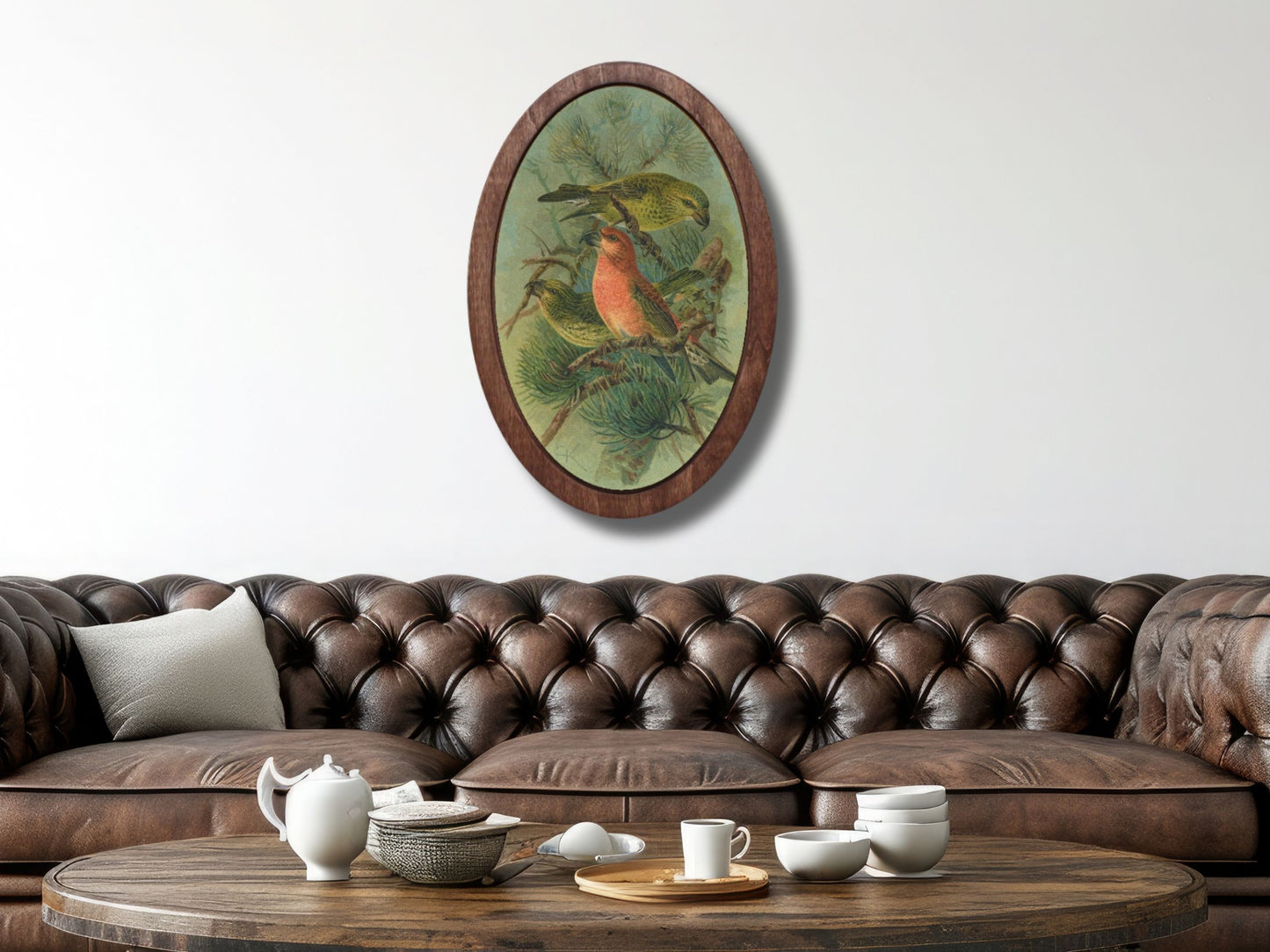 Vintage & Doğa Temalı Oval Duvar Dekoru – Ahşap Duvar Tablosu - Dekoratif Tablo