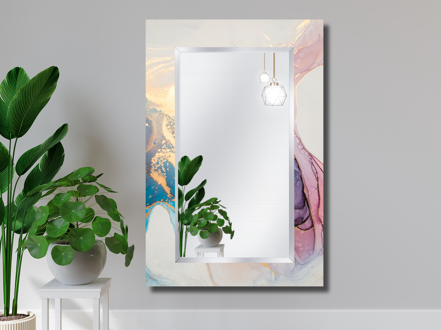 Dekoratif Mermer Desenli Ayna - Modern Tasarım Ayna - Banyo Aynası - Antre & Hol için Minimalist Ayna