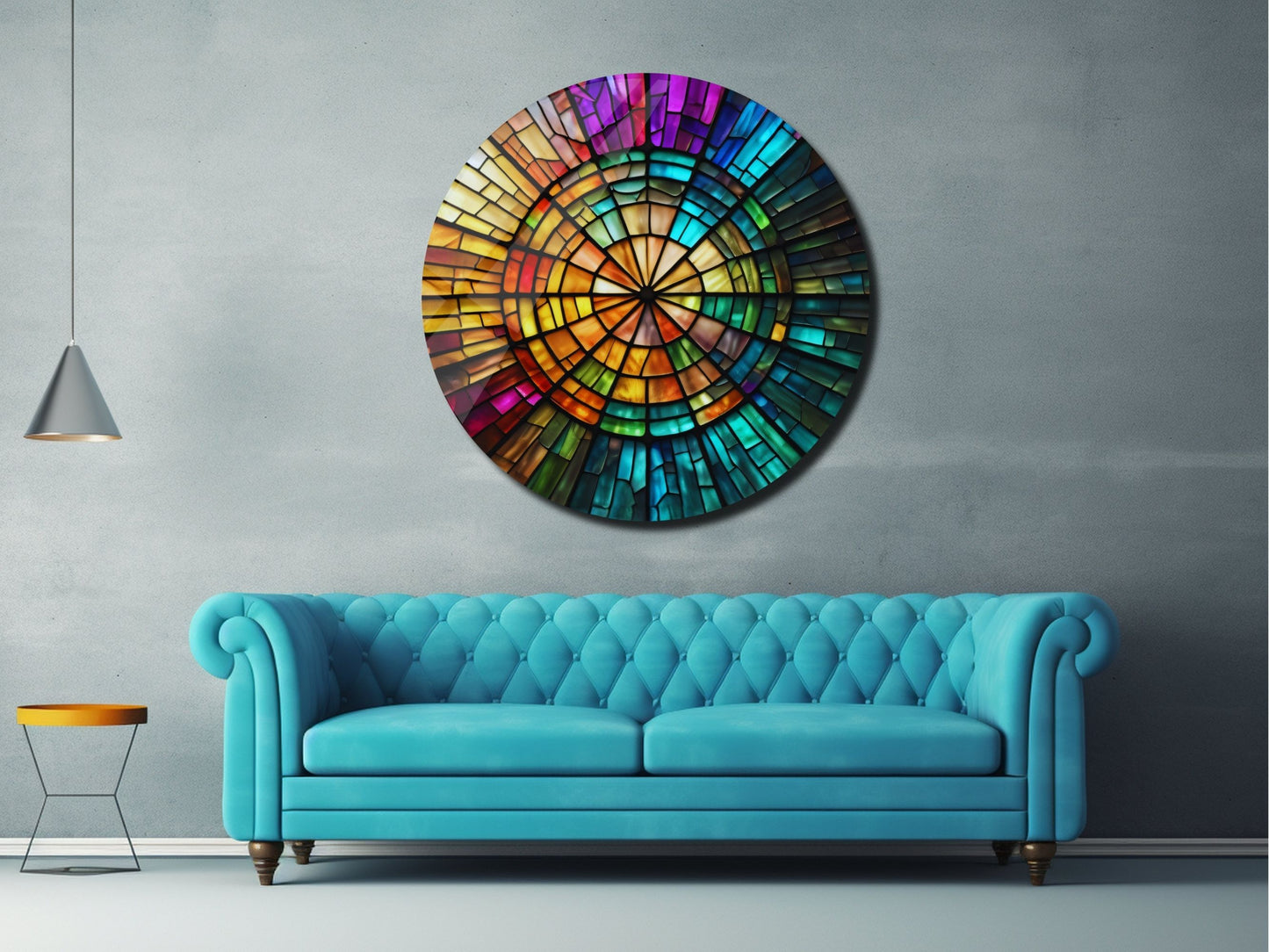 Spiral Vitray Desenli Renkli Cam Tablo – Yuvarlak Modern Duvar Dekoru