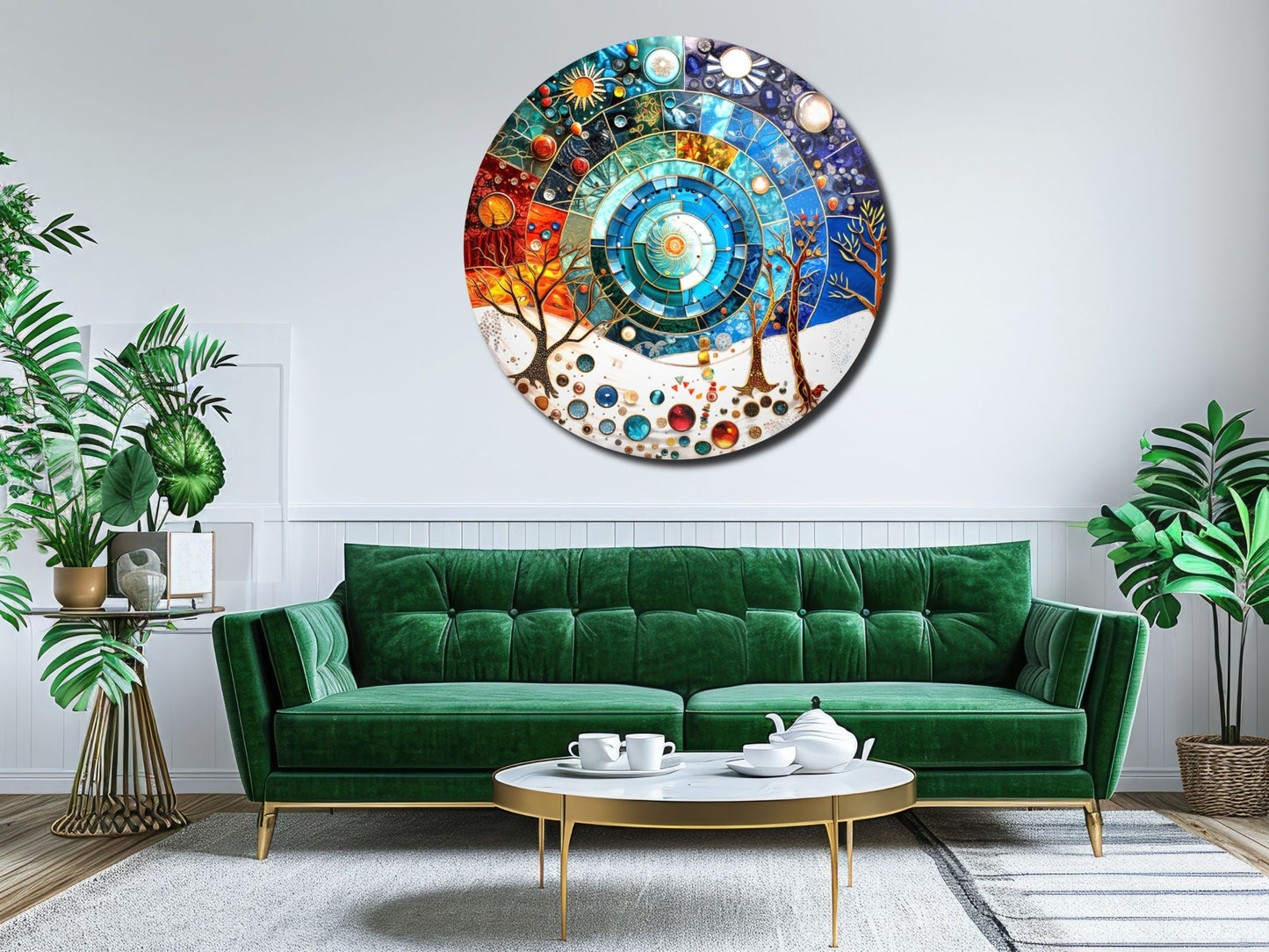 Dört Mevsim Spiral Evren Cam Tablo – Dekoratif Soyut Duvar Tablosu