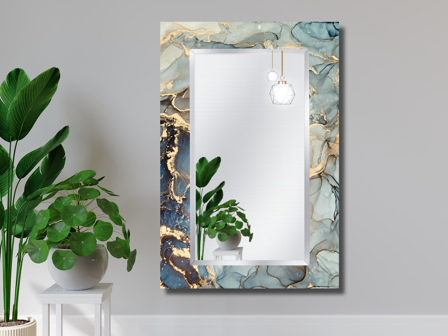 Dekoratif Mermer Desenli Ayna - Boy Aynası - Ev Dekorasyonu - Modern Tasarım Ayna - Banyo Aynası - Lavabo Aynası
