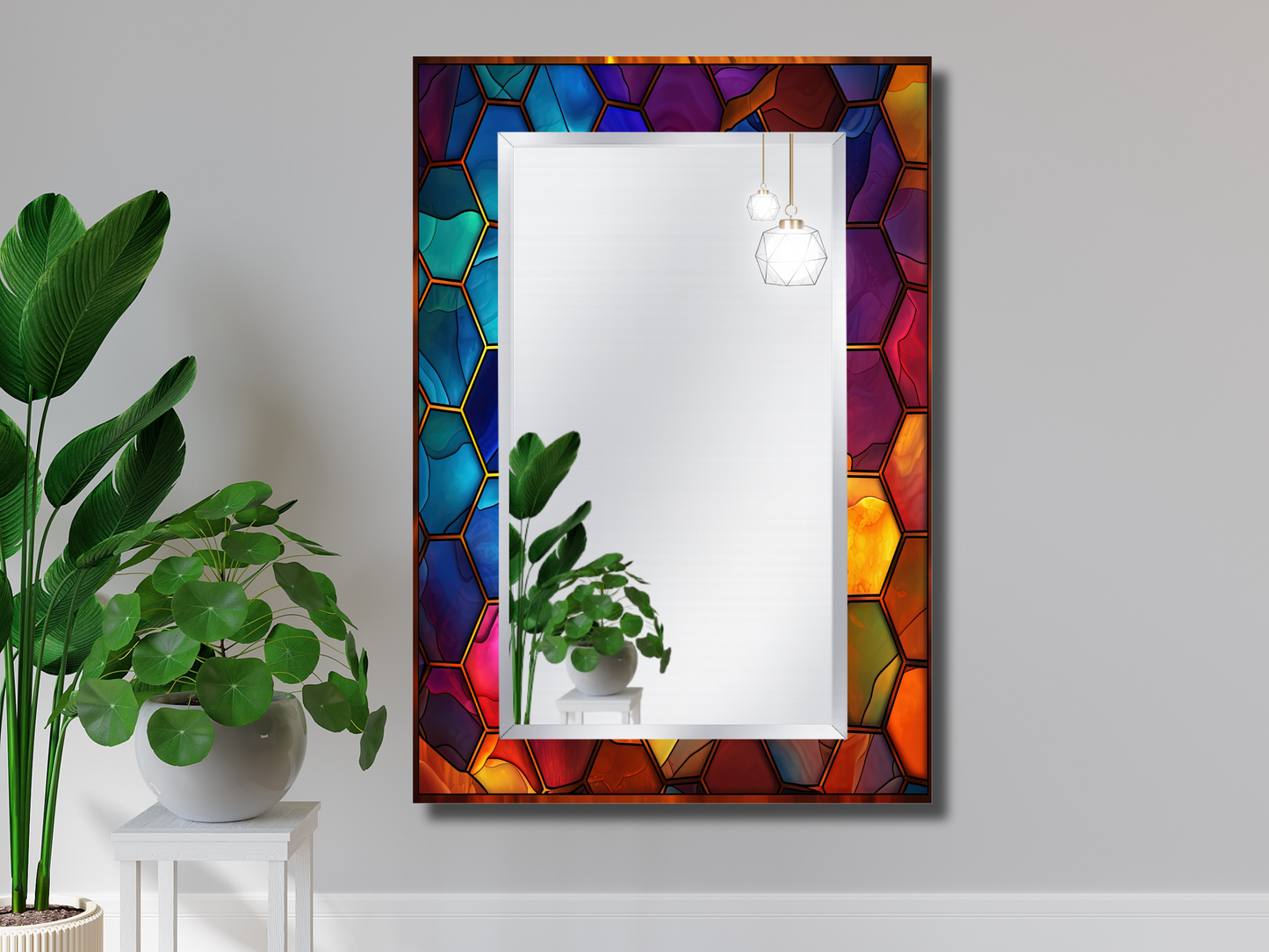 Vitray Desenli Ayna - Dekoratif Ayna - Boy Aynası - Makyaj Aynası - Modern Bizoteli Ayna