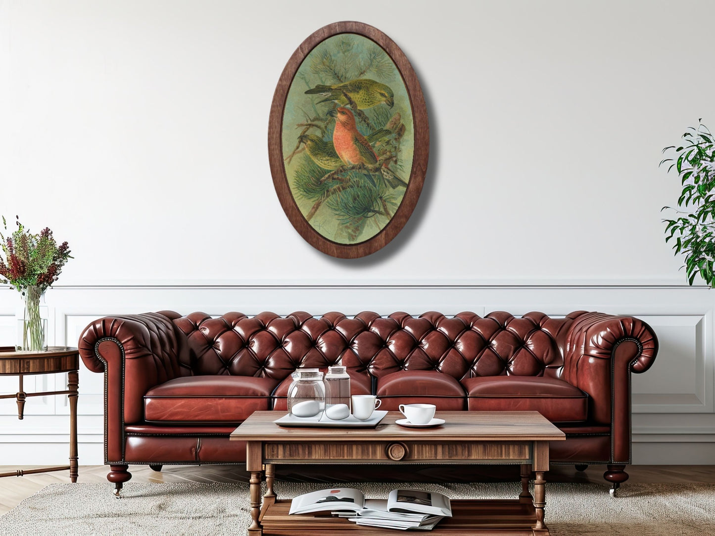 Vintage & Doğa Temalı Oval Duvar Dekoru – Ahşap Duvar Tablosu - Dekoratif Tablo