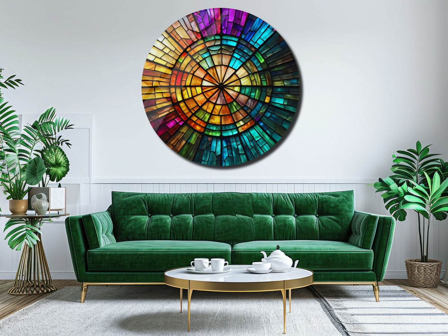 Spiral Vitray Desenli Renkli Cam Tablo – Yuvarlak Modern Duvar Dekoru
