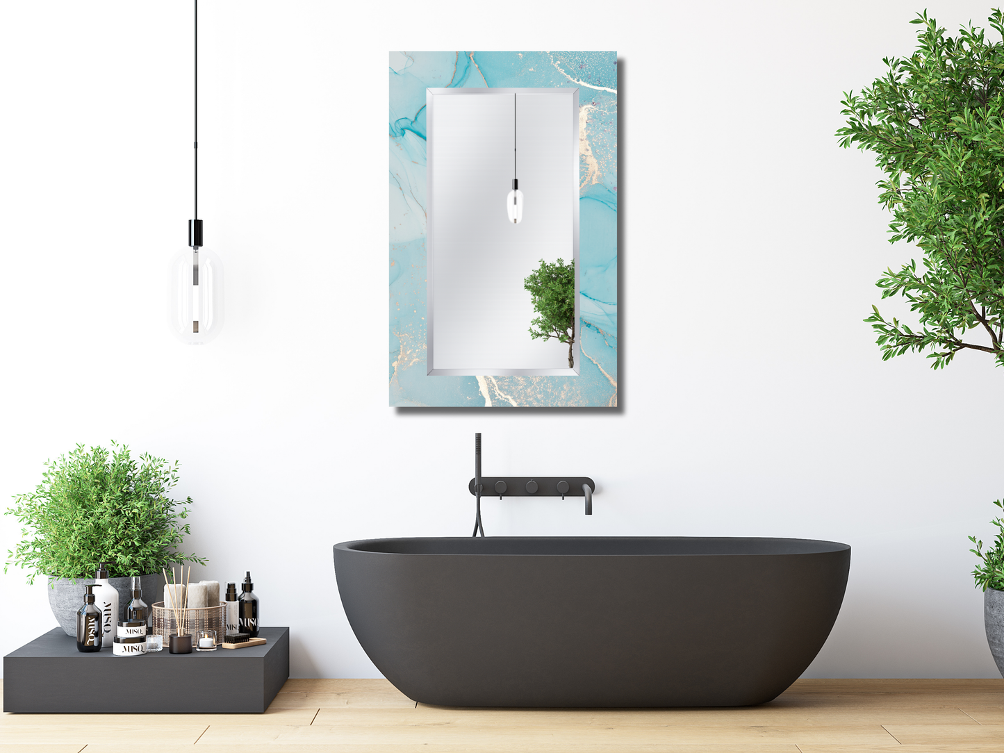 Dekoratif Mermer Desenli Ayna - Modern Tasarım Ayna - Banyo Aynası - Minimalist Ayna